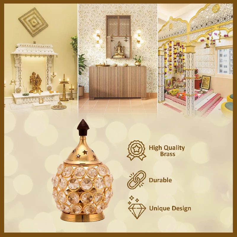 Klassic Decor Brass Crystal Matki Shape Diya Oil Lamp For Decoration, 240 g-3.webp